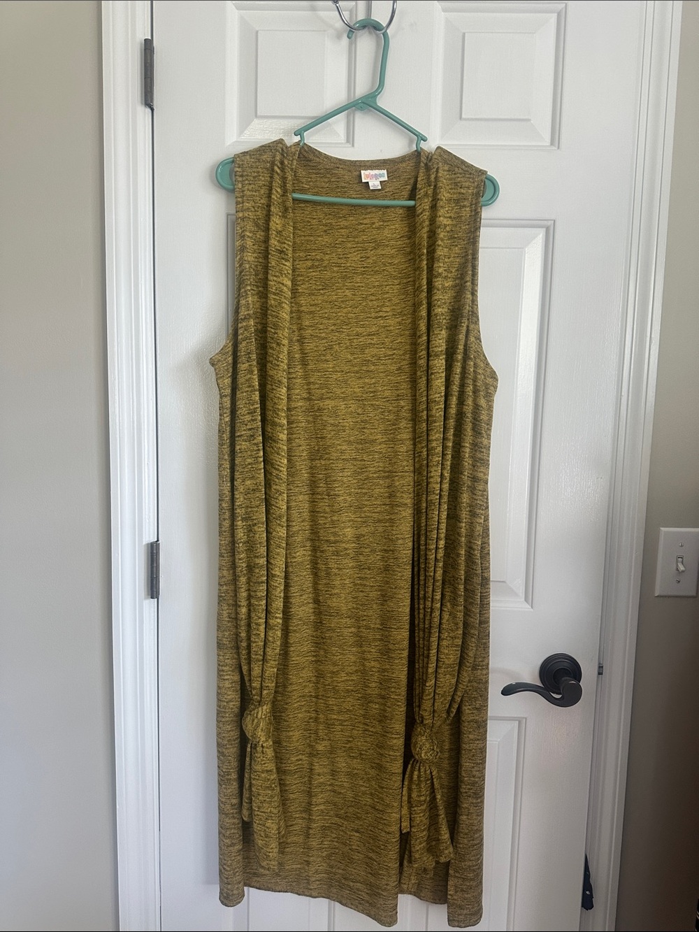 Sleeveless Tie-Detail Long Open Vest - Olive